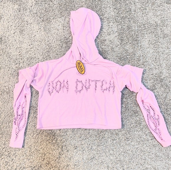 Von Dutch Tops - Von Dutch Crop top "Rhinestone" Hooded Shirt Size Small